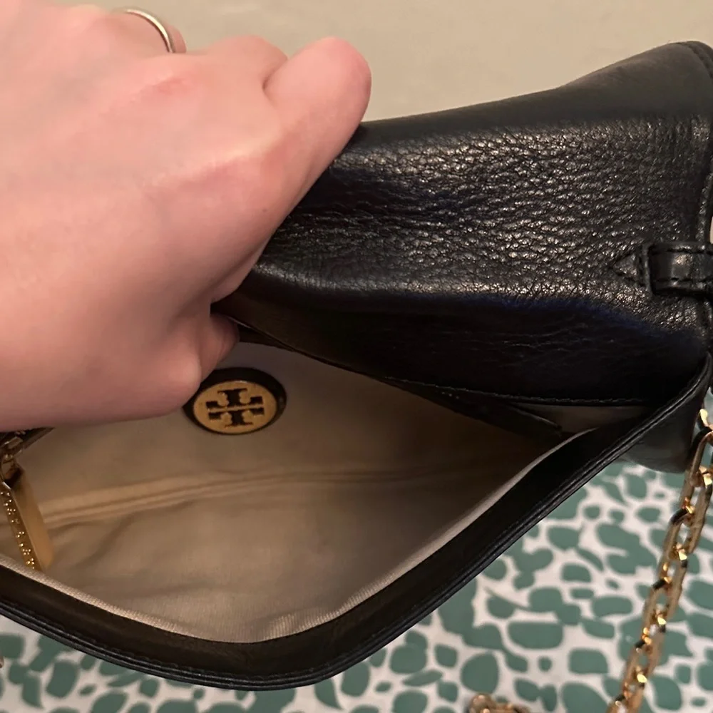 Black Leather Clutch with Gold Logo - Picture 3 of 4